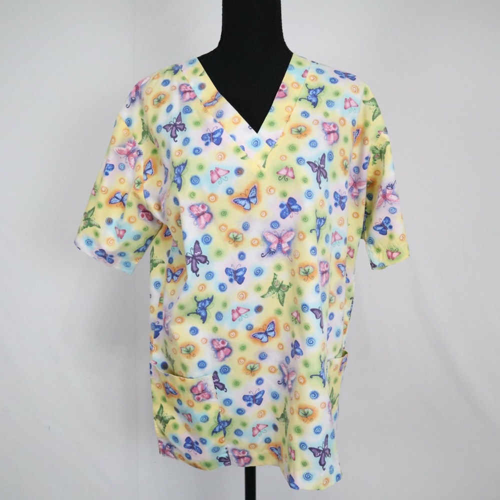 Natural Uniforms Scrub Top Womens Small Butterfly Medical Uniform Short Sleeve